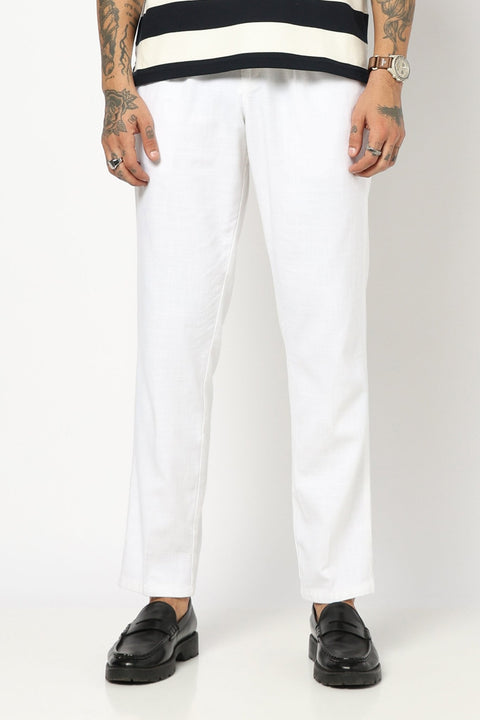 WHITE TRAVELLER FIT LINEN TROUSER - Trousers - 250740745