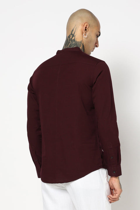 WINE PLAIN MANDARIN COLLAR KURTA - Kurta - 240120031