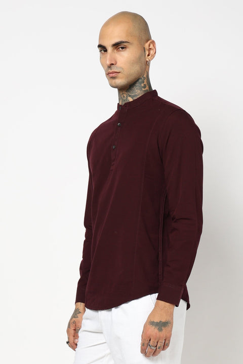 WINE PLAIN MANDARIN COLLAR KURTA - Kurta - 240120031