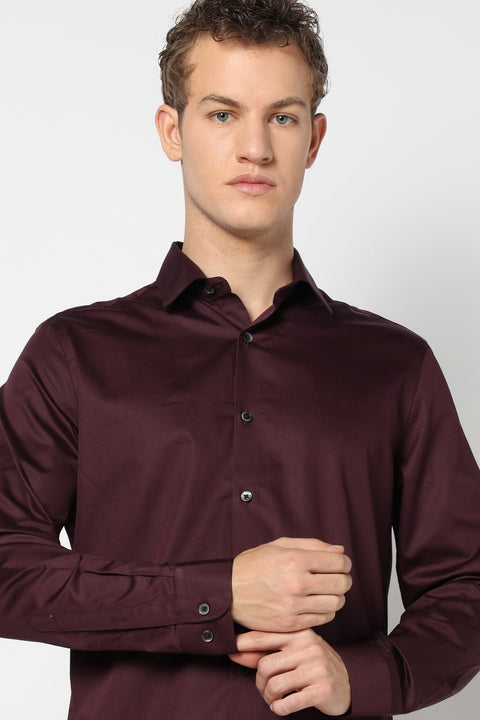 Wine Solid Satin Shirt - Shirt - 250631602