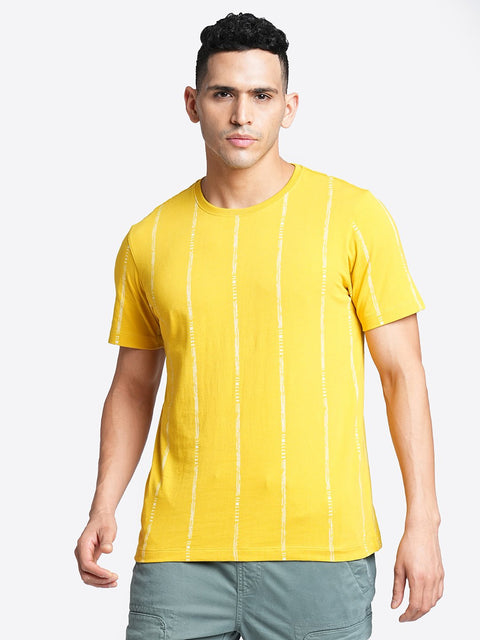 Yellow Striped Cotton T-shirt - T-Shirt - 230400397