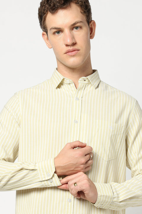 Yellow Stripped Full Sleeve Shirt - Shirts - 250531148