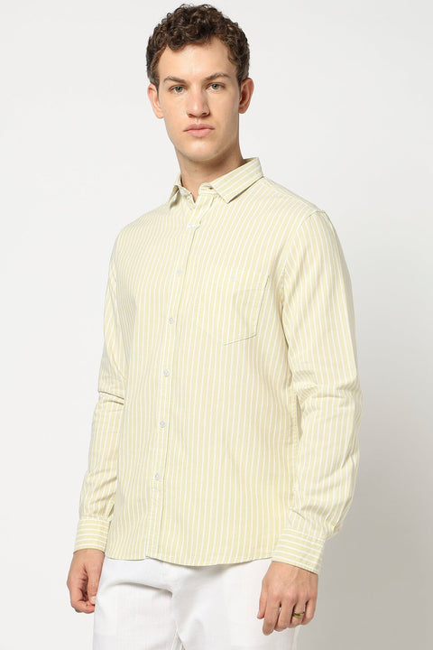 Yellow Stripped Full Sleeve Shirt - Shirts - 250531148