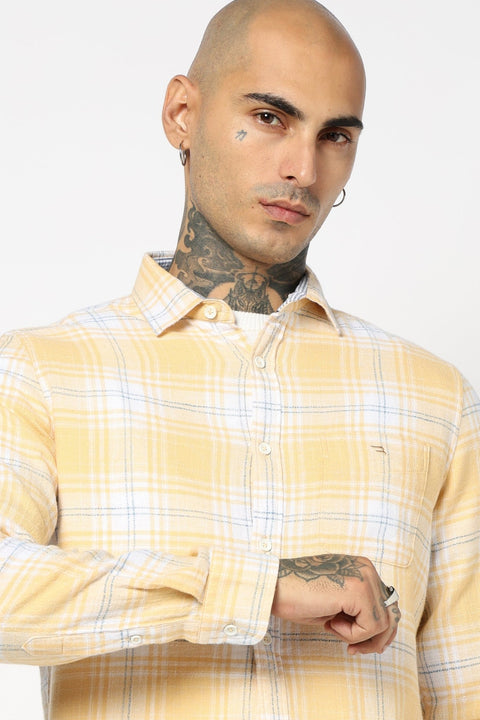 YELLOW TARTAN CHECKERED MENS SHIRT-Shirt - 250731916