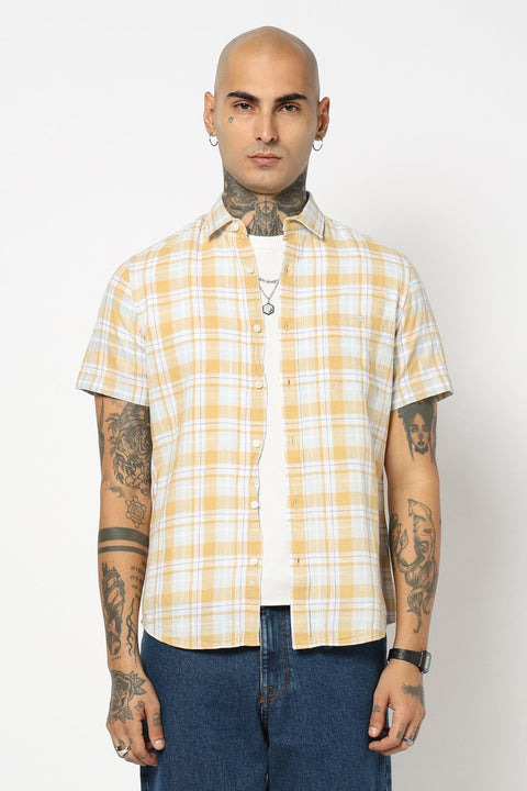 YELLOW TARTAN CHECKERED SHIRT-Shirts - 250731881