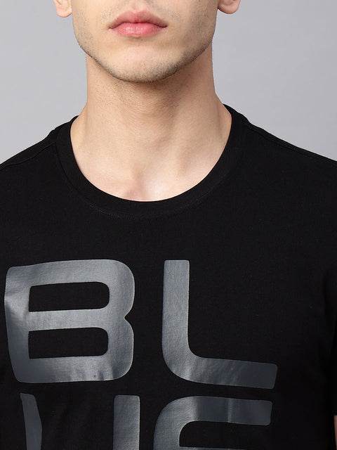 Black Printed Round Neck T-Shirt - T-Shirt - 220930345