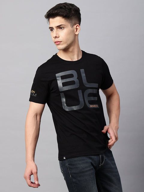 Black Printed Round Neck T-Shirt - T-Shirt - 220930345