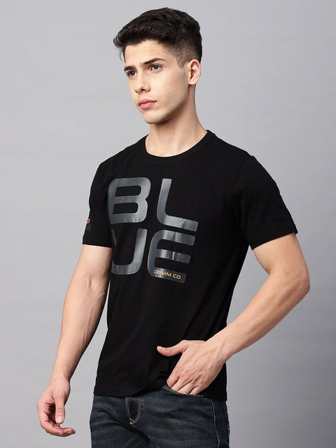 Black Printed Round Neck T-Shirt - T-Shirt - 220930345