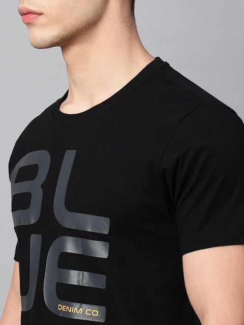 Black Printed Round Neck T-Shirt - T-Shirt - 220930345