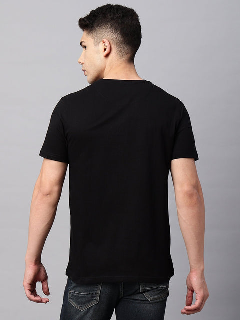 Black Printed Round Neck T-Shirt - T-Shirt - 220930345