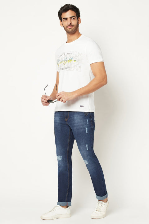 Dark Blue Distressed Jeans - Jeans - 221010922