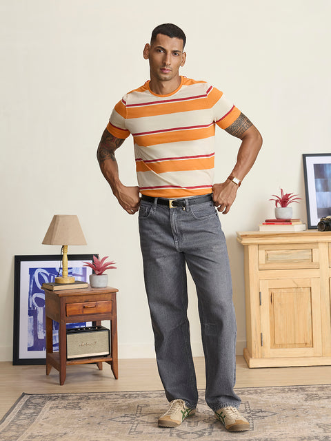 Round Neck Single Jersey Striped T-Shirt