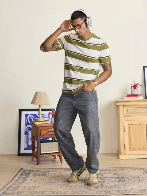 Round Neck Single Jersey Striped T-Shirt