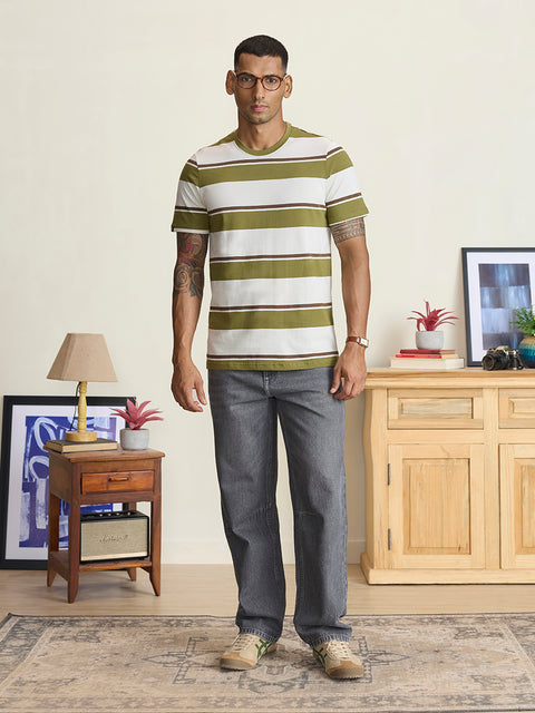 Round Neck Single Jersey Striped T-Shirt