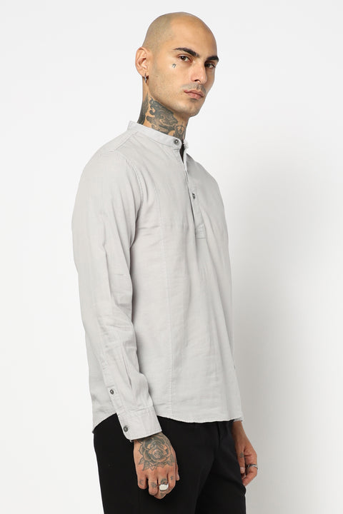 Light Grey Solid Cotton Shirt Kurta