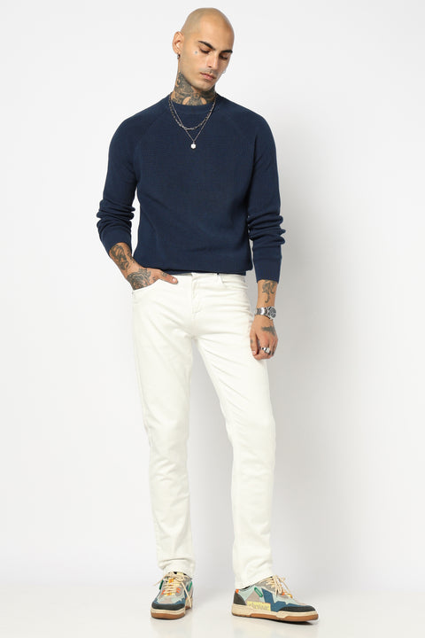 WHITE PLAIN SLIM FIT JEANS