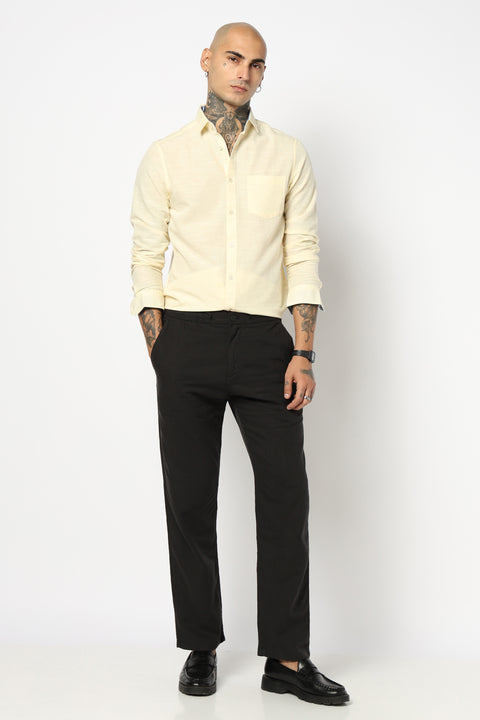 CREAM PLAIN TAILORED FIT SHIRT