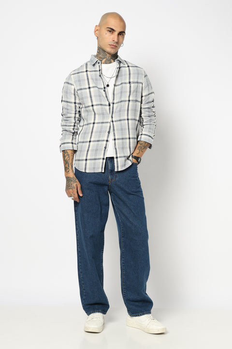 DUSTY BLUE  TARTAN CHECKERED SHIRT