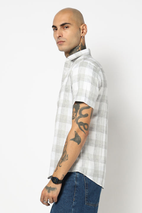 LIGHT GREY GINGHAM CHECKERED HALF SLEEVE SHIRT