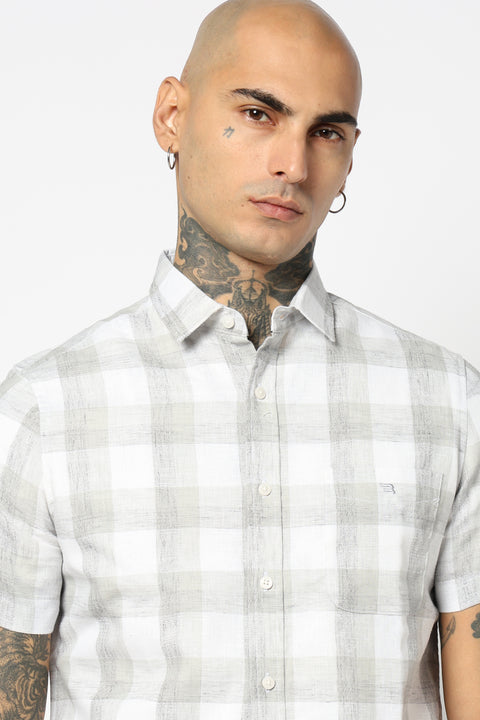 LIGHT GREY GINGHAM CHECKERED HALF SLEEVE SHIRT