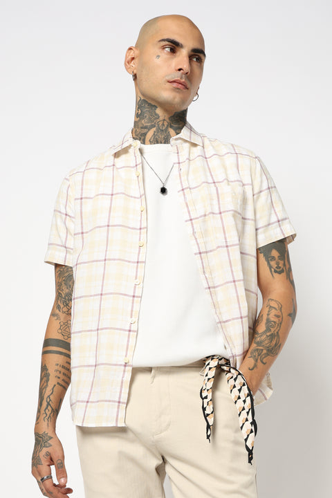 MAROON WINDOWPANE CHECKERED HALF SLEEVE SHIRT