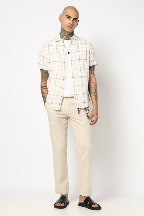 MAROON WINDOWPANE CHECKERED HALF SLEEVE SHIRT