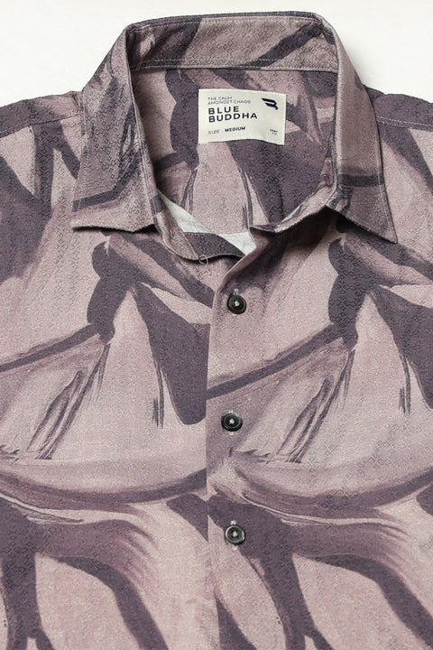 GREY TROPICAL LEAF PRINTED HALF SLEEVE SHIRT