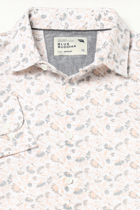 WHITE FLORAL PRINTED TAILORED FIT SHIRT