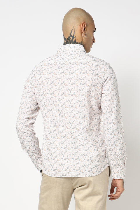 WHITE FLORAL PRINTED TAILORED FIT SHIRT