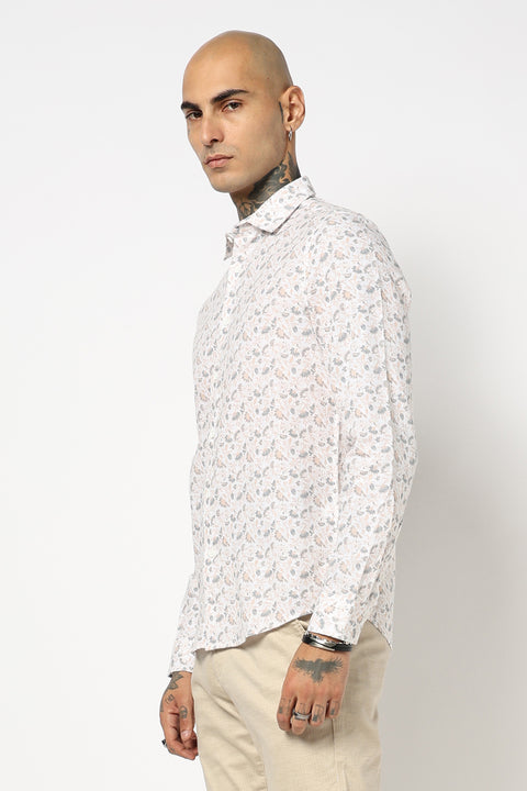 WHITE FLORAL PRINTED TAILORED FIT SHIRT