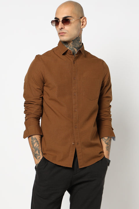 CAMEL PLAIN TAILORED FIT SHIRT