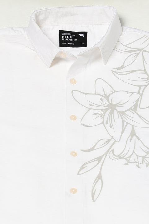 WHITE PLAIN HALF SLEEVE RELAXED FIT SHIRT