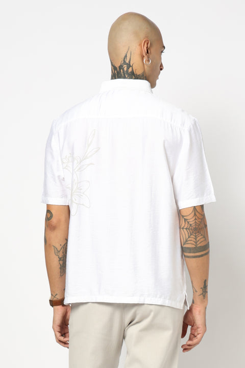 WHITE PLAIN HALF SLEEVE RELAXED FIT SHIRT