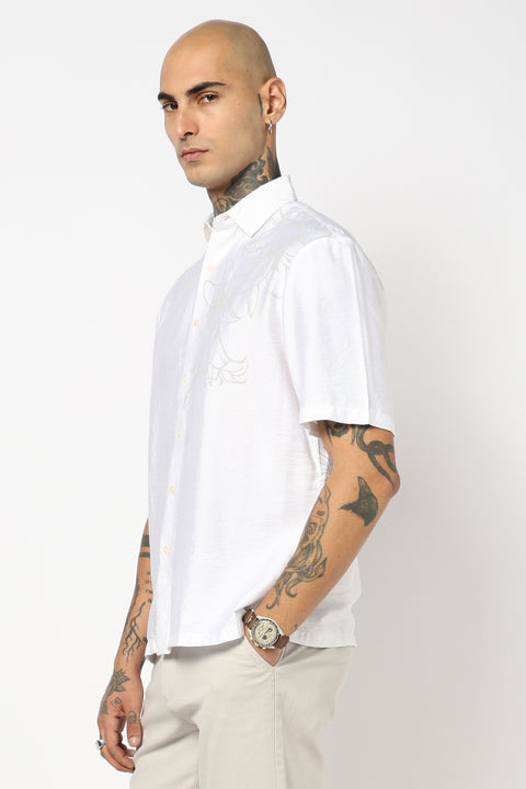 WHITE PLAIN HALF SLEEVE RELAXED FIT SHIRT