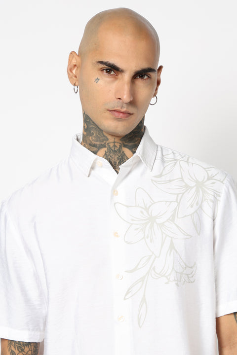 WHITE PLAIN HALF SLEEVE RELAXED FIT SHIRT