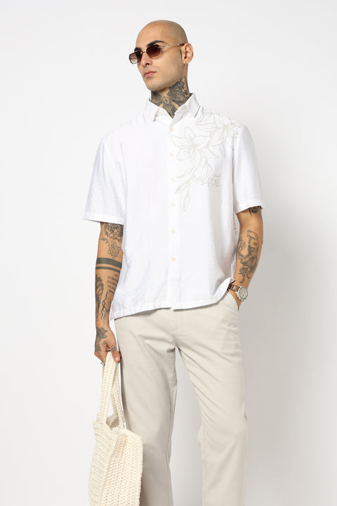 WHITE PLAIN HALF SLEEVE RELAXED FIT SHIRT
