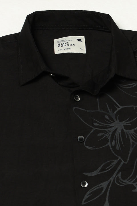 BLACK PLAIN HALF SLEEVE REALAXED FIT SHIRT