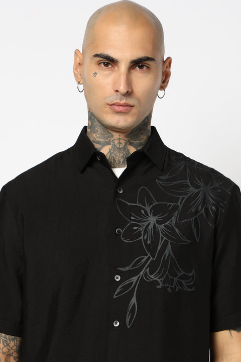 BLACK PLAIN HALF SLEEVE REALAXED FIT SHIRT