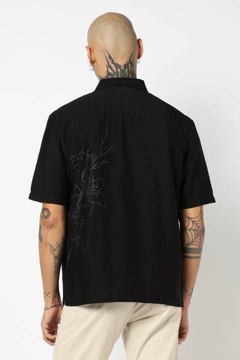 BLACK PLAIN HALF SLEEVE REALAXED FIT SHIRT