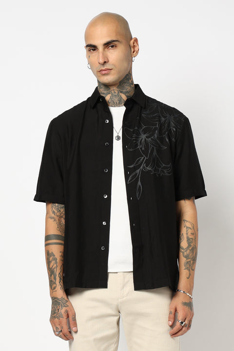 BLACK PLAIN HALF SLEEVE REALAXED FIT SHIRT