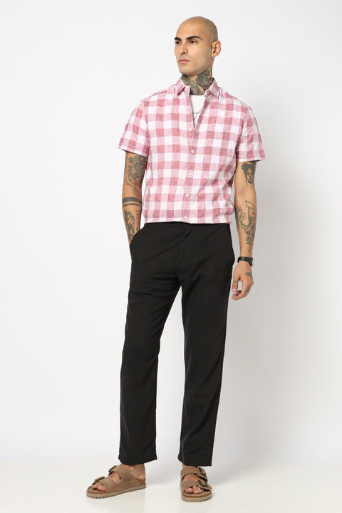 PINK GINGHAM CHECKERED HALF SLEEVE SHIRT