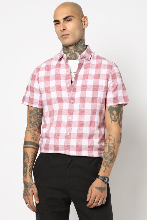 PINK GINGHAM CHECKERED HALF SLEEVE SHIRT