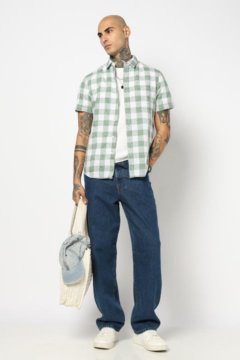 GREEN BUFFALO CHECKERED HALF SLEEVE SHIRT