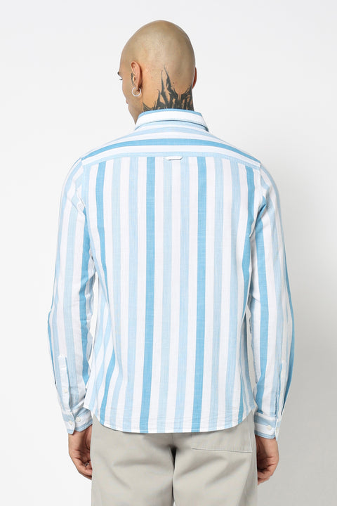 BLUE VERTICAL STRIPED SHIRT
