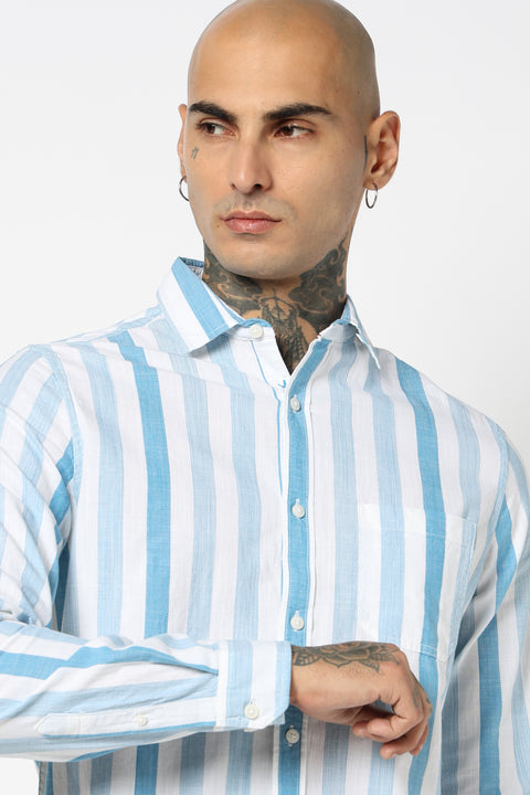 BLUE VERTICAL STRIPED SHIRT