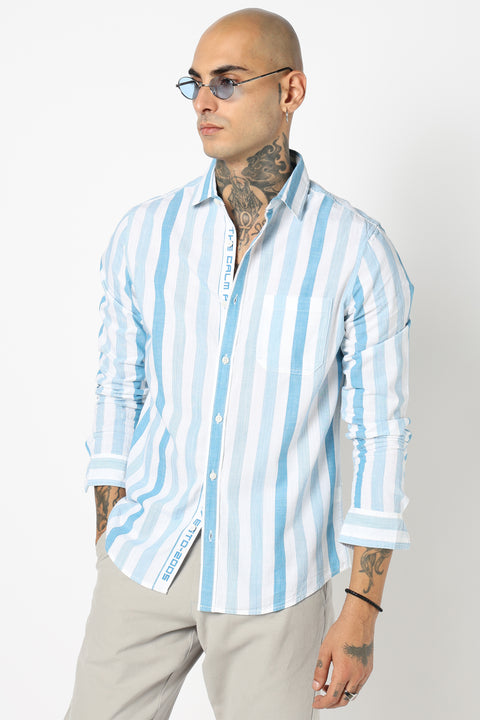 BLUE VERTICAL STRIPED SHIRT