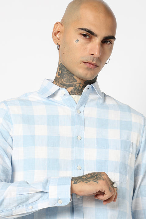 BLUE GINGHAM CHECKERED CASUAL SHIRT