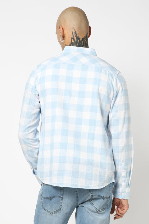 BLUE GINGHAM CHECKERED CASUAL SHIRT