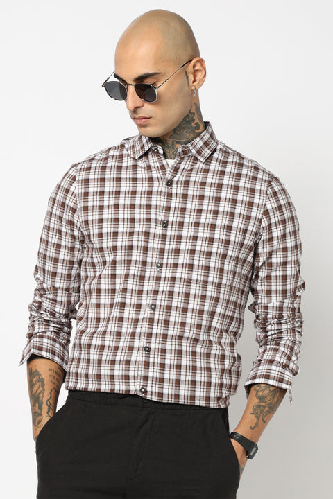 BROWN TARTAN CHECKERED SHIRT