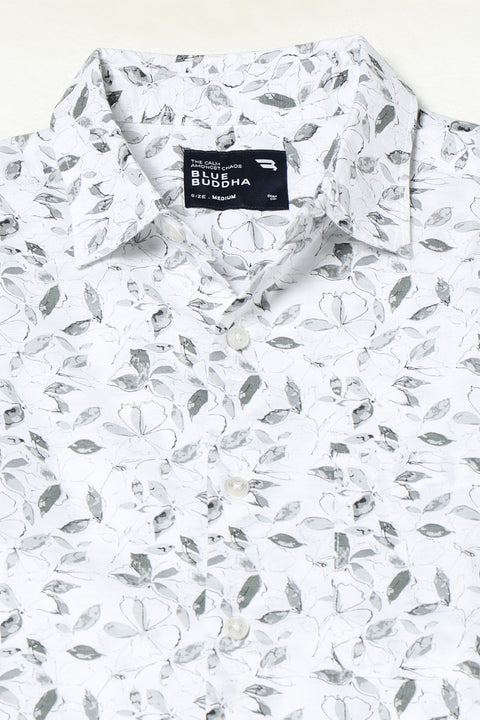 GREY FLORAL PRINTED HALF SLEEVE SHIRT
